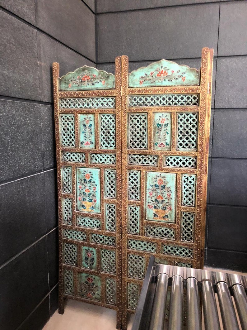 Wooden Room divider screen 4 panels Indian art/ Indian Etsy