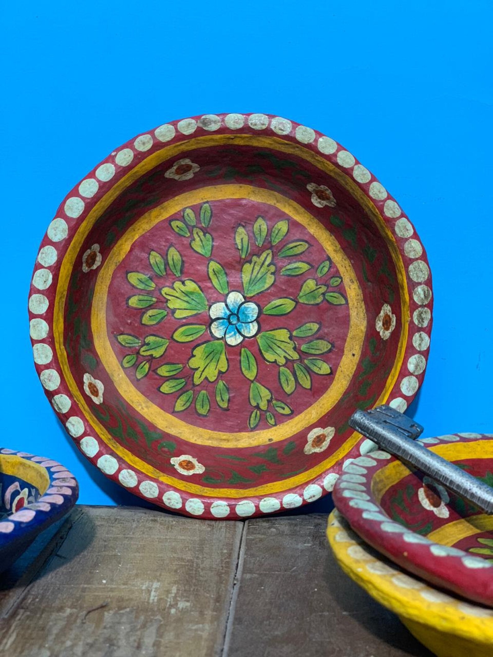 Hand painted paper mache fruit bowl/ plate/ hand made paper Etsy