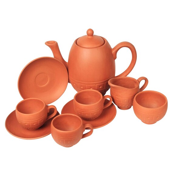 Indian clay terracotta MITTI red clay kettle tea cups and Etsy