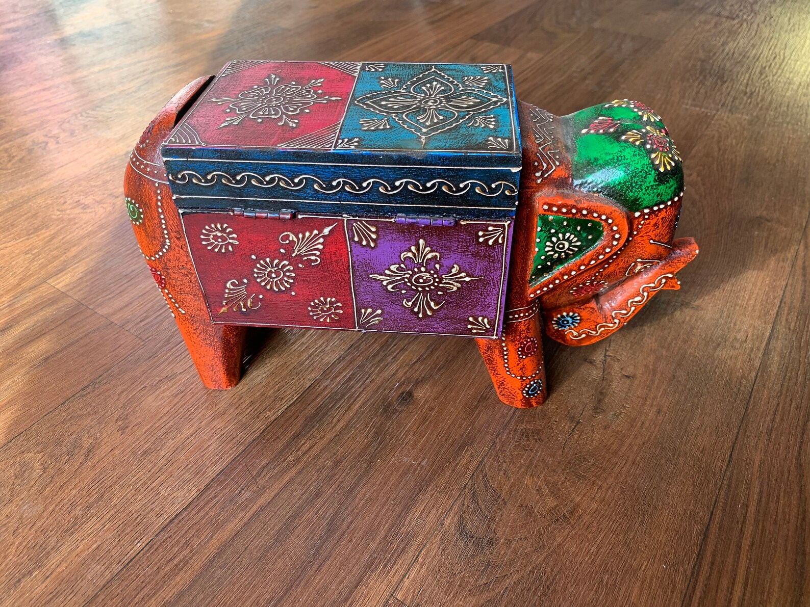 Wooden hand painted jewellery box/ hand painted elephant box/ Etsy