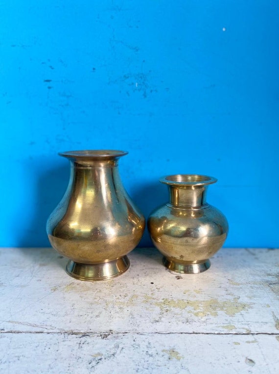 Brass pot set of two' Indian brass pots/ Antique brass Etsy