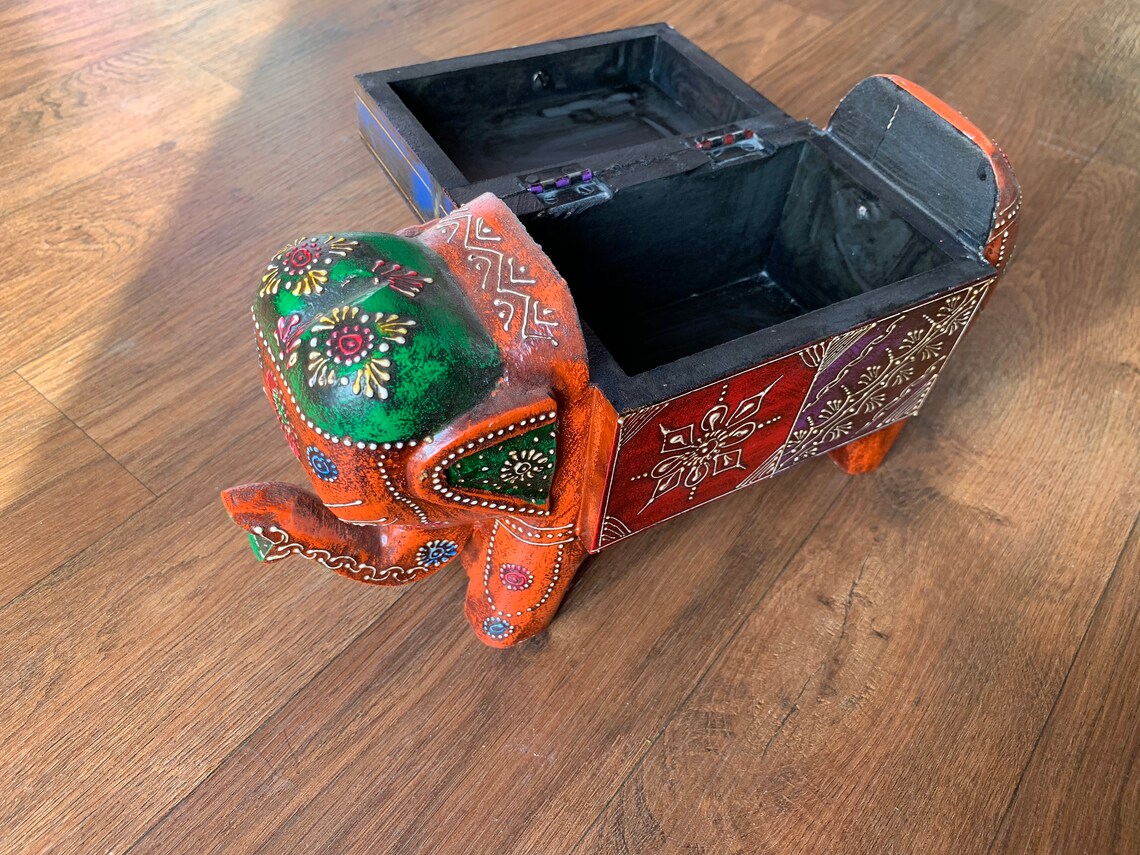 Wooden hand painted jewellery box/ hand painted elephant box/ Etsy