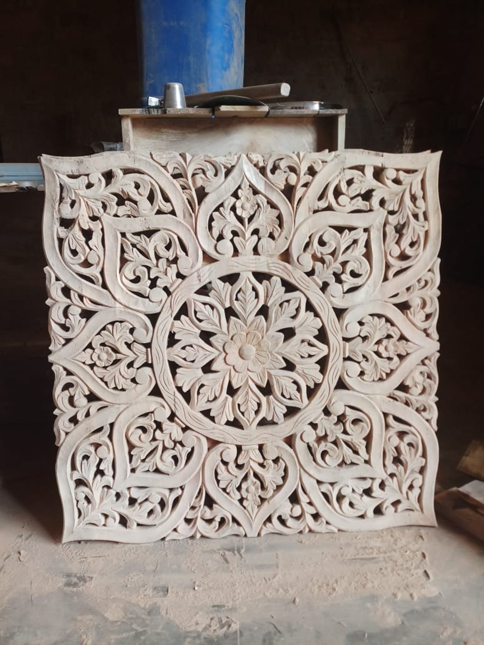 White hand carved wooden wall panel Indian wall panel Carved Etsy