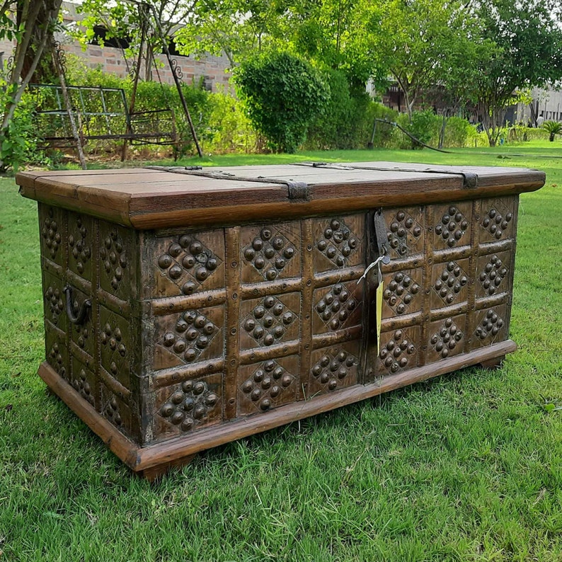 Wooden carved old teak wood box/Wooden antique dowry Etsy