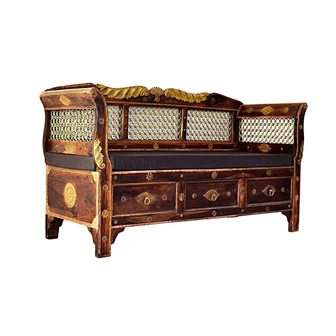 Antique carved wooden sofa with storage distressed brown Etsy