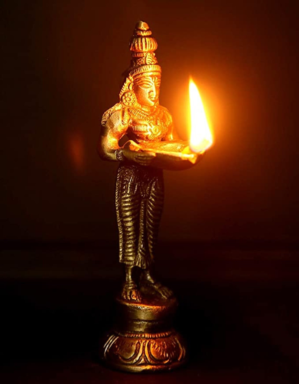 Brass oil lamp Beautiful Lady Holding Lamp Diya Statue Brass Etsy