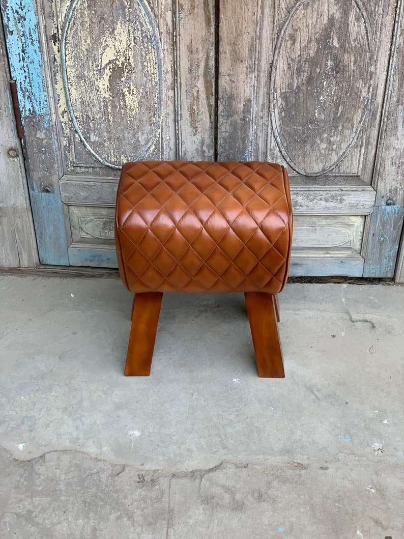 Tan Leather foot stool genuine goat leather ottoman baby Etsy