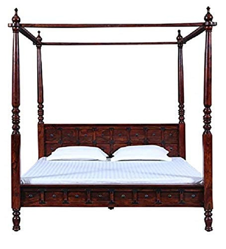 Wooden carved four poster bed Indian canopy bed bed with bed Etsy