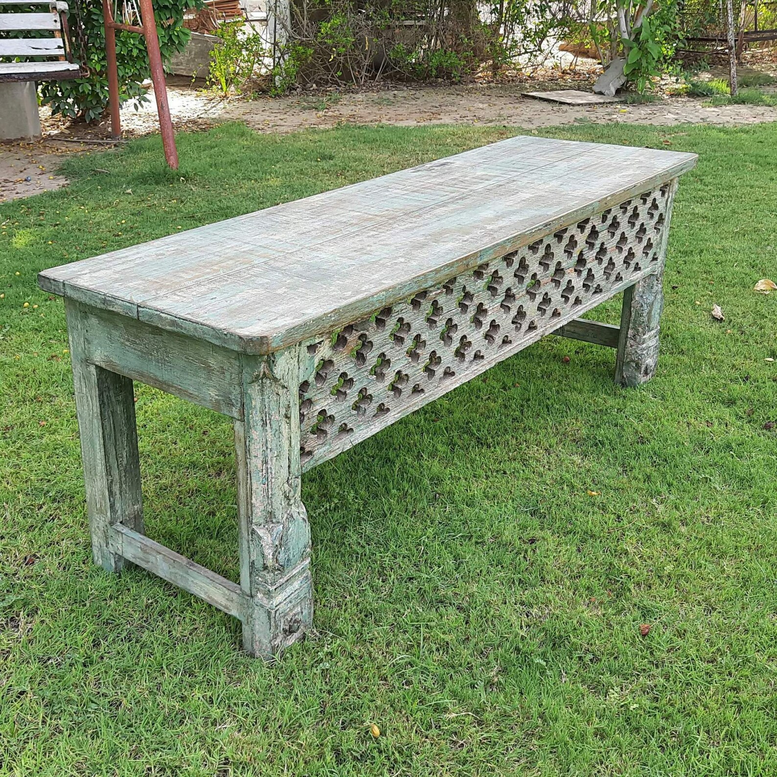 Carved teak wood bench/ Indian carved wooden low console/ Etsy
