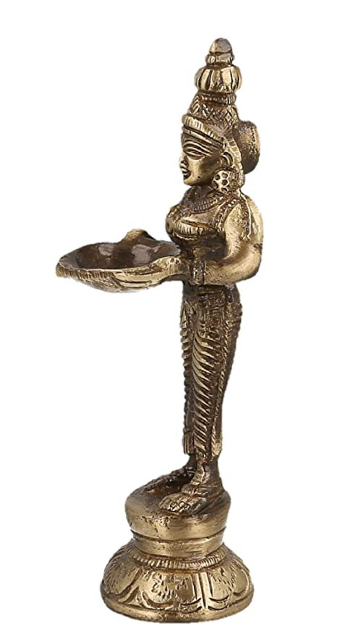 Brass oil lamp Beautiful Lady Holding Lamp Diya Statue Brass Etsy