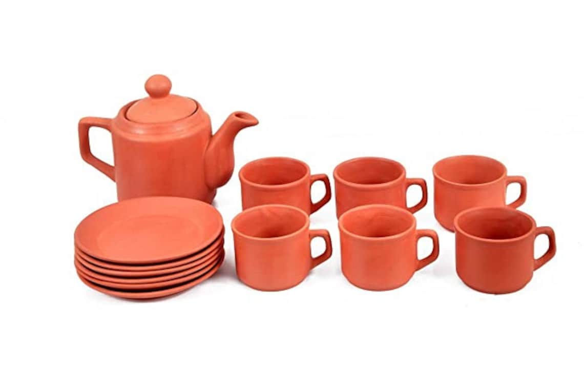Indian clay terracotta MITTI red clay kettle tea cups and Etsy
