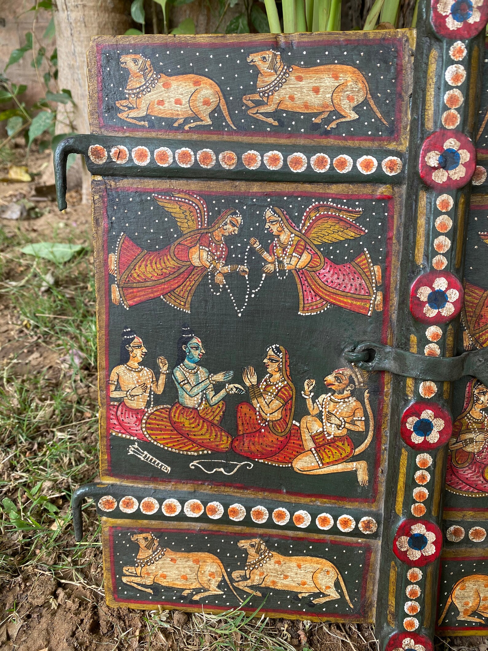 Wooden hand painted vintage Indian wall decor window cow Etsy