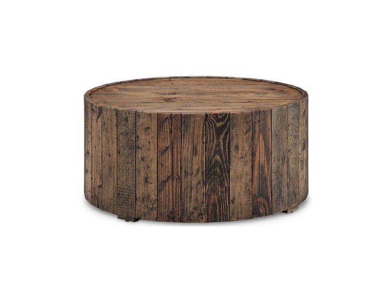 Round Wooden Drum Coffee Table Cocktail, Wood Drum Coffee Tables