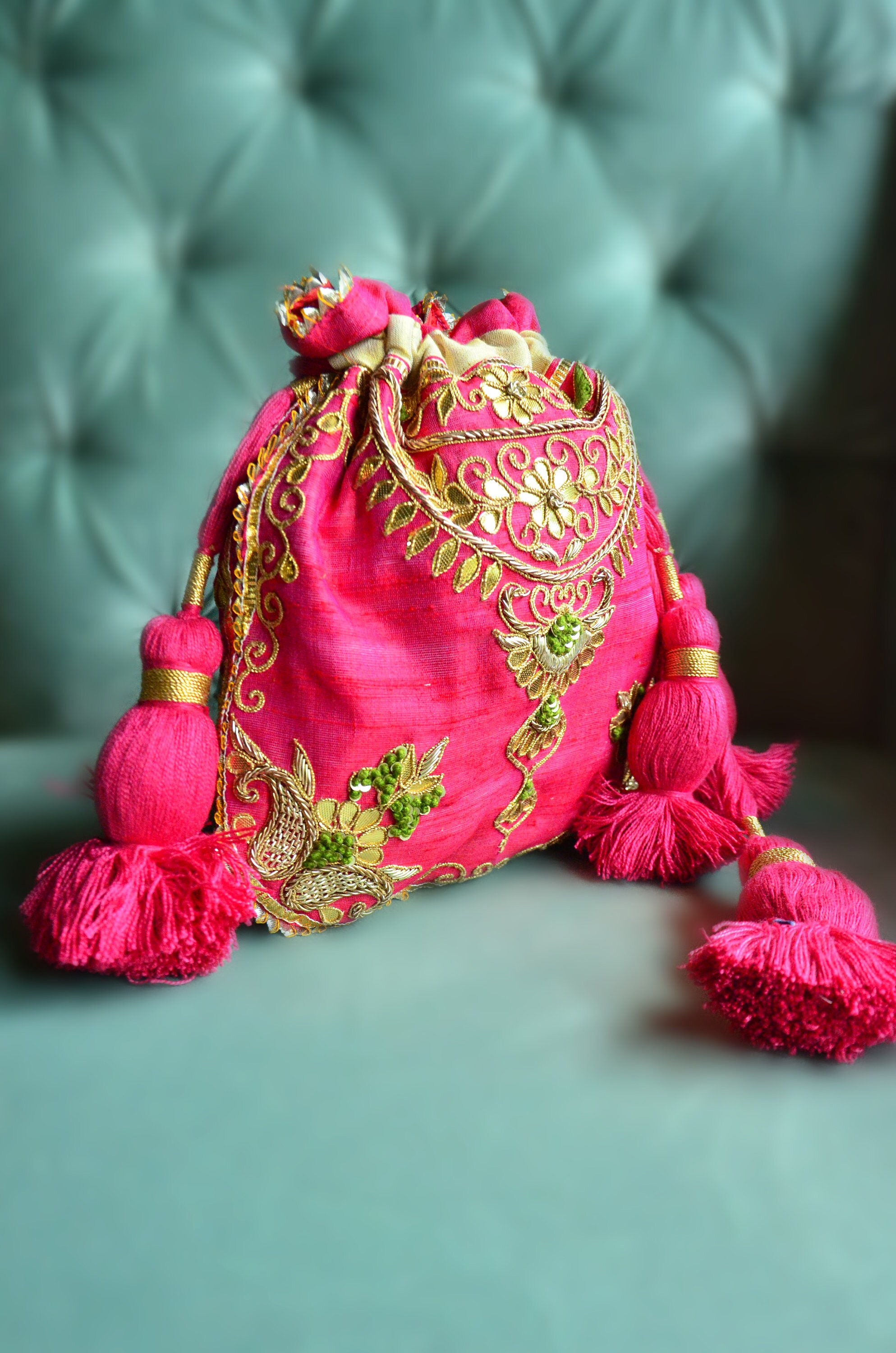 Handmade silk potli bag Indian traditional bag full handwork Etsy