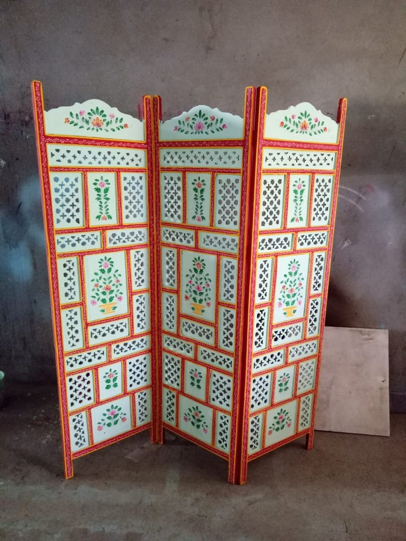 Wooden Room divider screen 4 panels Indian partition/ Indian Etsy