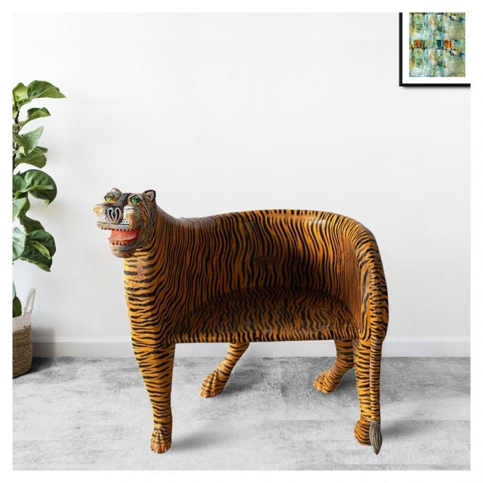 Chaise Maharaja en Bois Forme de Tigre Faite à La Main, Chaise Indienne Bois, Meubles Indiens, Pour 