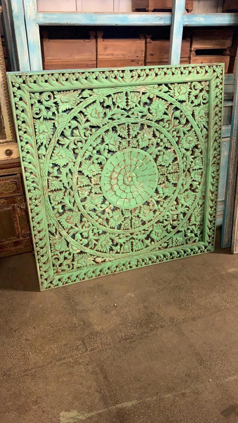 Wooden carved headboard bed head natural color Mandala Etsy