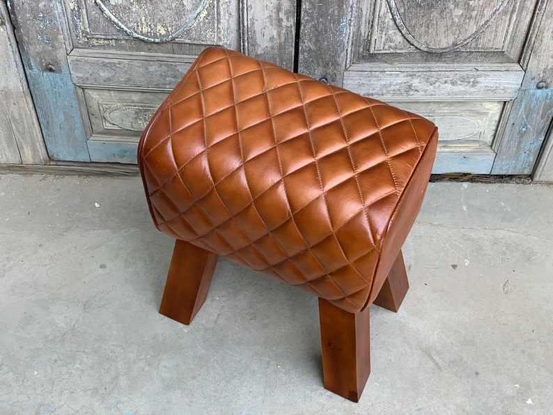 Tan Leather foot stool genuine goat leather ottoman baby Etsy
