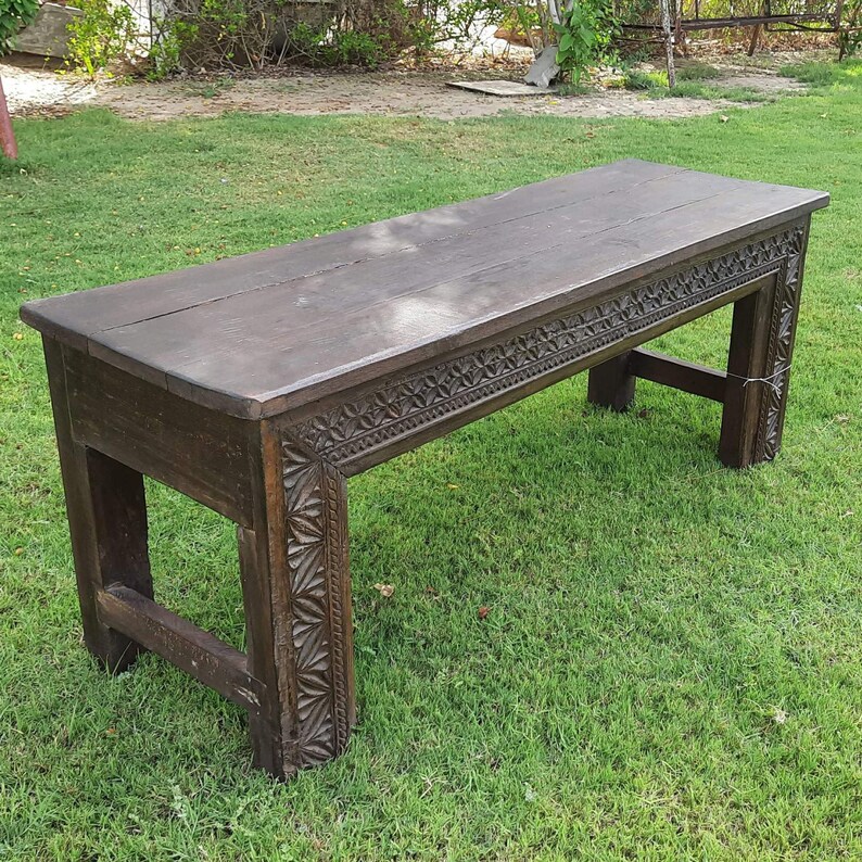 Carved teak wood bench/ Indian carved wooden low console/ Etsy