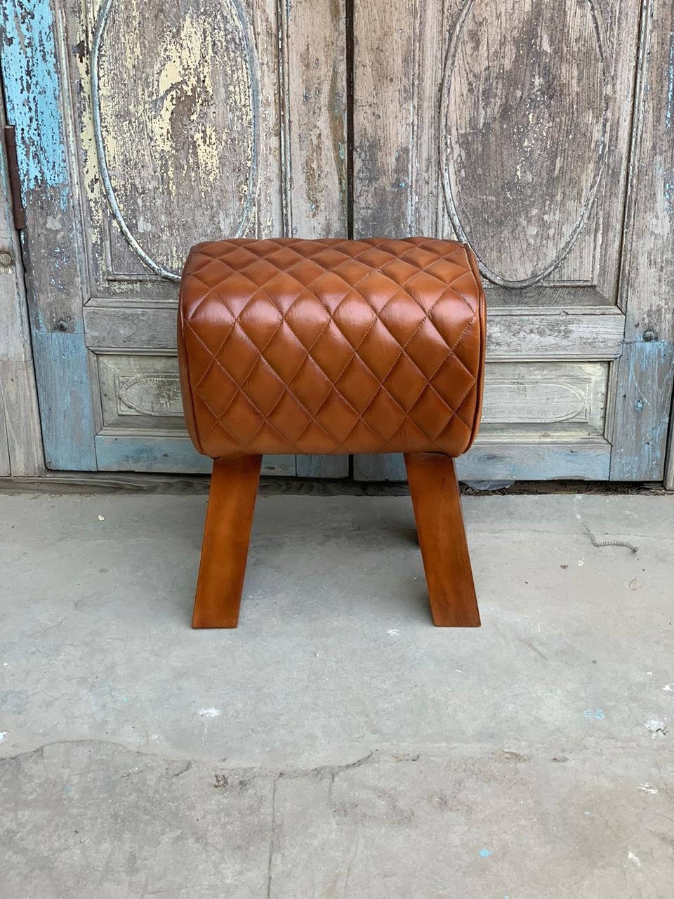 Tan Leather foot stool genuine goat leather ottoman baby Etsy