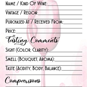WINE REVIEW CHECKLIST | printable wine review | wine connoisseur | tasting sheet | wine tasting |