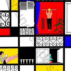 Lente in opsluiting Mondriaan ontwerp originele creatie kleuren wallart