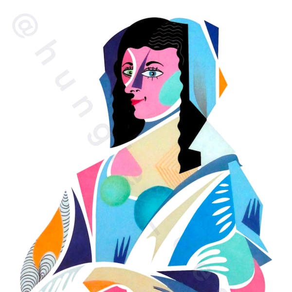 Mona Lisa cubiste original artwork print Colorfull wallart design