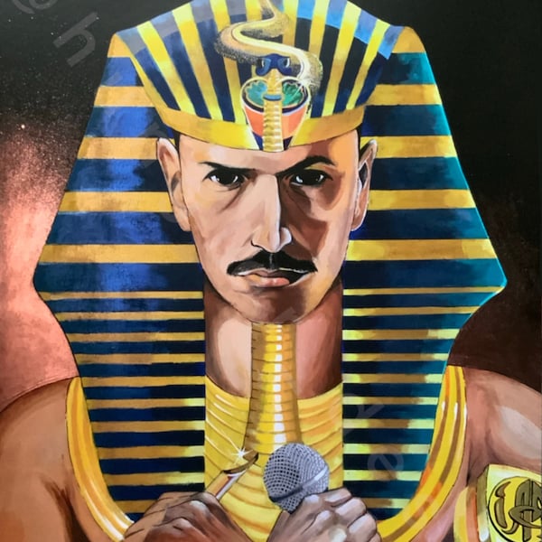 Print pharaon fanart Akhenaton IAM Hiphop artwork peinture acrylique drawing Égypte