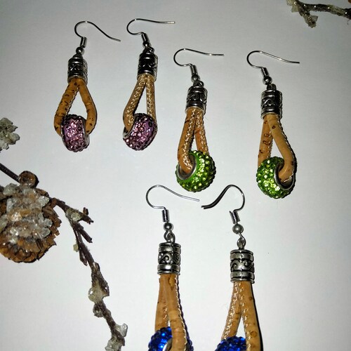 Cork Earrings With Metal Accent Geometric Earrings Statement Etsy