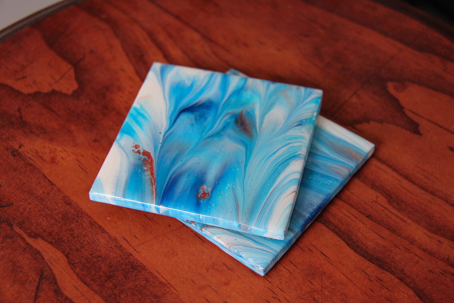 Blue Acrylic Pour Coasters with Resin Finish Etsy