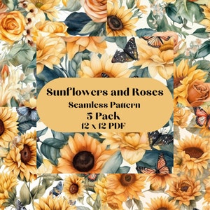 Tournesols et roses, papillons et roses, modèle sans couture.