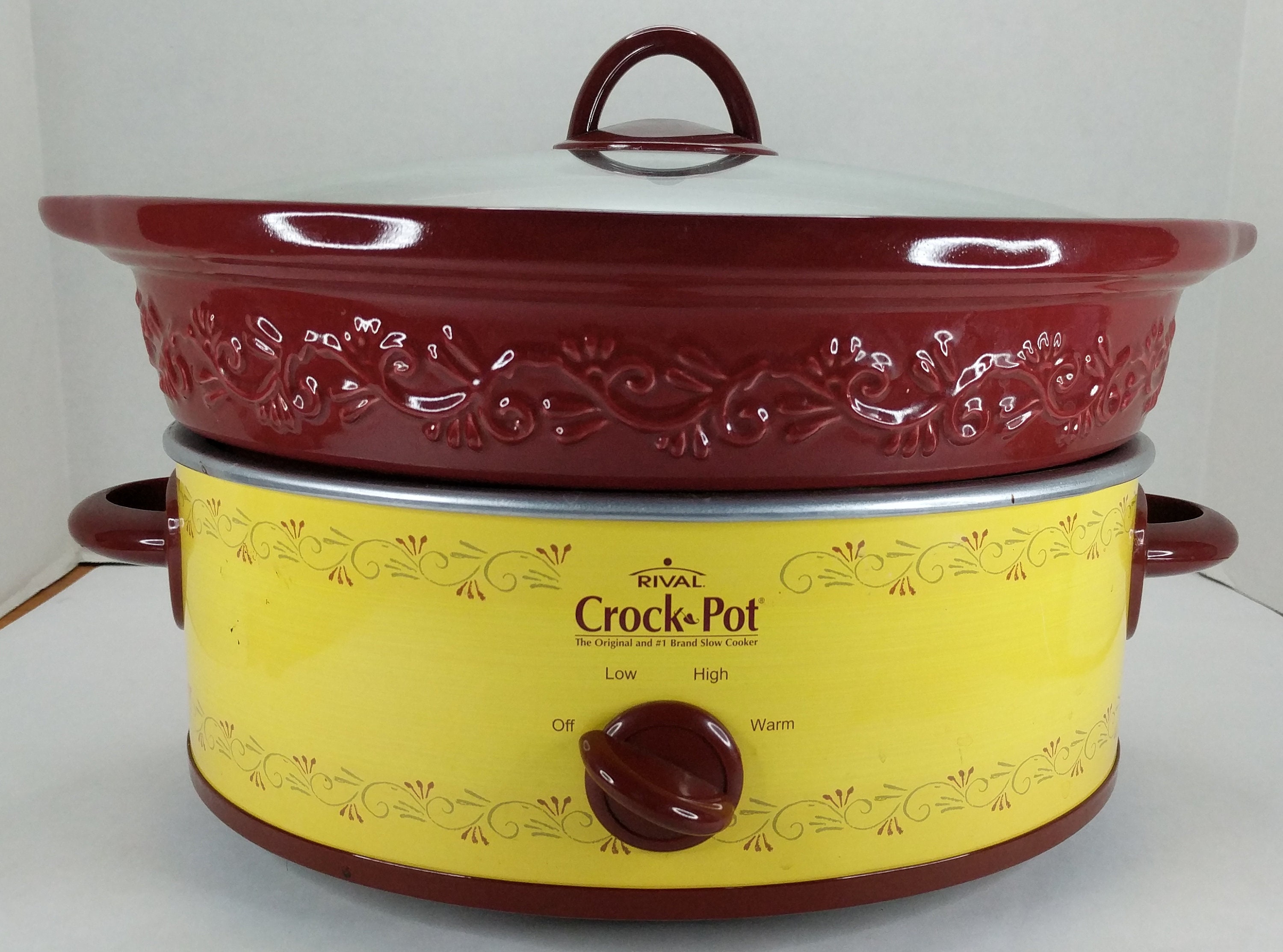 Working, Vintage Rival Slow Cooker Crock Pot With Herb Design, Stoneware 3.5  Qt 3150 Removable Crock With Original Plastic Lid 