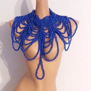 COLLAR/Top de Cuentas AZULES - Chica de Carnaval de Samba - Ciencia Ficción - Rave - Las Vegas - Cabaret - Burning Man - Desfile del Orgullo - Brasil - Lady GaGa - KS-BCo1-Bl