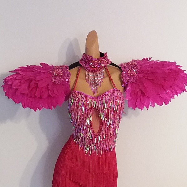 Hot PINK Feather Shoulder Pads-Samba Costumes Carnival-Mardi Gras-Show Girl Las Vegas Notting Hill Pride Parade Brazilian Carnaval-BM-SP-Hp