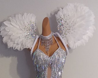 ORANGE Feather WingsBackpack-Samba Costumes Carnival-Mardi Gras-Show Girl Vegas Notting Hill Pride Parade Brazilian Carnaval-BM-RFW1-Or