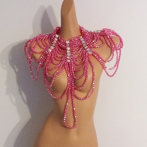 COLLAR/Top de cuentas ROSA FUERTE - Chica de espectáculo de carnaval de samba - Ciencia ficción - Rave - Las Vegas - Cabaret - Burning Man - Desfile del Orgullo - Brasil - Lady GaGa - KS-BCo1-Pi