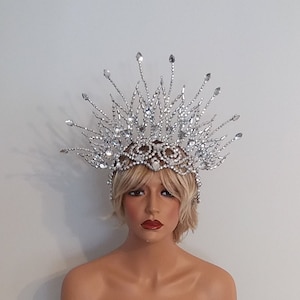 SILVER Liberty Headdress-Headpiece-Samba Costumes Carnival-Mardi Gras-Show Girl Las Vegas-Lady GaGa-Burning Man Brazilian Carnaval-KS-LIB-Si