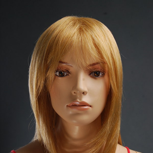 Perruque Courte Femme Blonde Dorée ALICIA 24B - Synthétique, 35cm, Raie Libre, Neuve