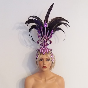 PURPLE Mirror/Feather Headpiece-Headdress-Samba Costumes Carnival-Mardi Gras-Show Girl-Rio- Las Vegas Rave Gay Brazilian Carnaval-KS-HD1-Pu