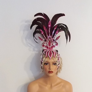 PINK Mirror/Feather Headpiece-Headdress-Samba Costumes Carnival-Mardi Gras-Show Girl-Rio- Las Vegas Rave Gay Brazilian Carnaval-KS-HD1-Hp