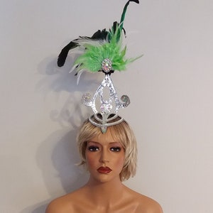 Lime GREEN Mirror Feather Headpiece-Headdress Samba Costumes Carnival-Mardi Gras-Show Girl- Las Vegas-Cabaret-Brazilian Carnaval-KS-SMH4-Bp