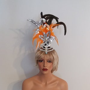 ORANGE Mirror Feather Headpiece-Headdress Samba Costumes Carnival-Mardi Gras-Show Girl-Rio- Las Vegas-Cabaret-Brazilian Carnaval-KS-SMH1-O