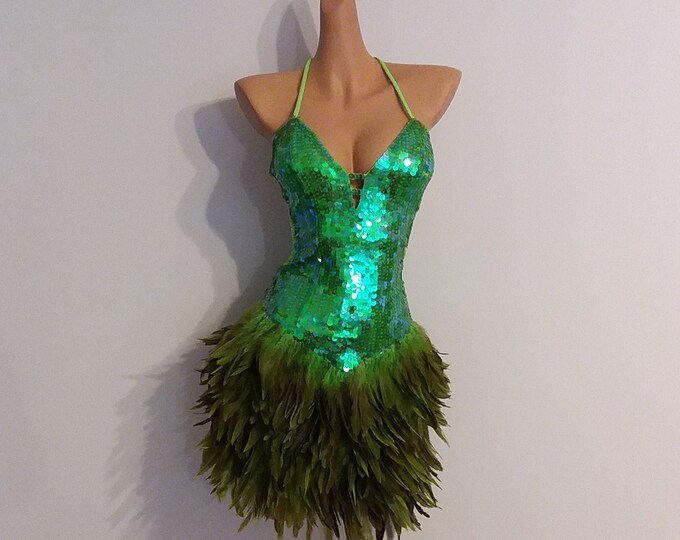 Lime GREEN Sequin Feather Dress Samba Costumes Carnival Show Girl Las ...