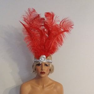 RED Feather Headband-Headdress-Samba Costumes Carnival-Mardi Gras-Show Girl Las Vegas-Burlesque-Moulin Rouge Brazilian Carnaval-KS-BUR