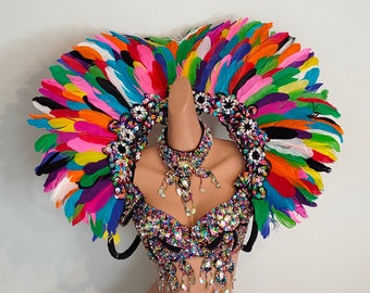 Samba Showgirl Feather Headdress and Wing Backpack Blue Samba Feather Showgirl Diva Headdress And Backpack main image 3