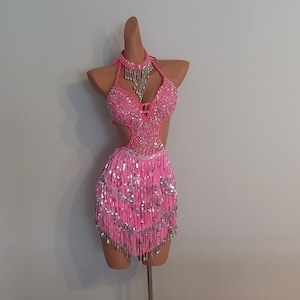 Baby PINK Sequin Fringe Dress-Samba Costumes Carnival Show Girl Las Vegas-Burlesque-Cabaret Pride Parade festival School ball Brazil-WS-D3-