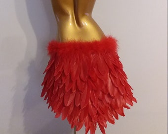 RED Feather Tail Bum cover Skirt-Samba Costumes Carnival Show Girl Las Vegas Notting Hill Pride Parade School Ball Brazil-BM-DFT-Re