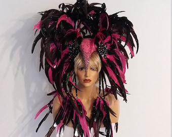 PINK/SCHWARZ ""MaYa"" Feder-Headpiece-Kopfschmuck Samba Kostüme Karneval-Karneval-Show Girl-Cabaret-Vegas Rave ziehen Brasilianer-KS-Maya-Pi.Bl
