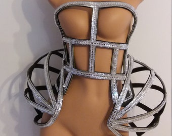 CRYSTAL Cage CORSET De Luxe Outfit-Sci Fi-Samba Costumes Carnival-Mardi Gras-Show Girl Vegas-Lady GaGa-Burning Man Brazilian Carnaval-KS-CA1