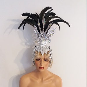 SILVER Mirror/Feather Headpiece-Headdress-Samba Costumes Carnival-Mardi Gras-Show Girl-Rio- Las Vegas Rave Gay Brazilian Carnaval-KS-HD1-S
